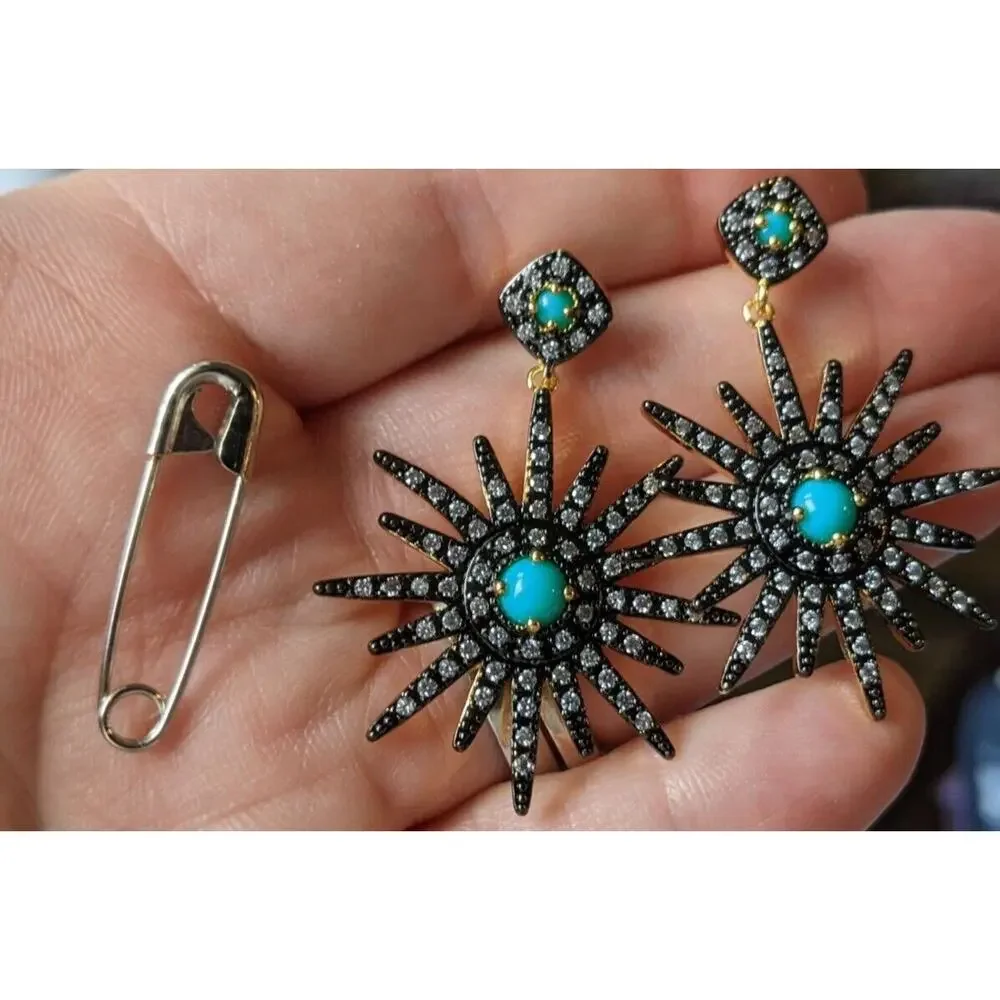 Adornia 14K Yellow Gold Plated Turquoise & Swarovski Crystal Starburst Earrings
